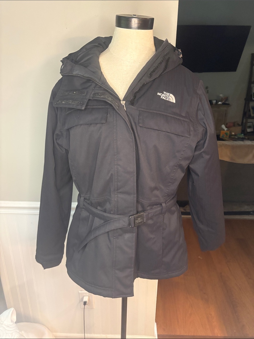 The North Face Women's Black Hooded Belted Trench Coat